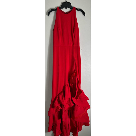 NWT Besty and Adam Round Neck Sleeveless Ruffle High-Low Stretch Crepe Gown SZ 8 - Picture 5 of 9
